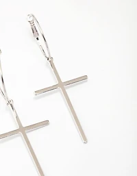 Silver Luxe Cross Hoop Earrings