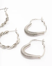 Silver Coil Heart Hoop Earring 3-Pack