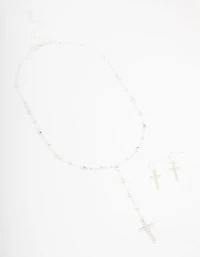 Silver Beaded Cross Jewellery Set