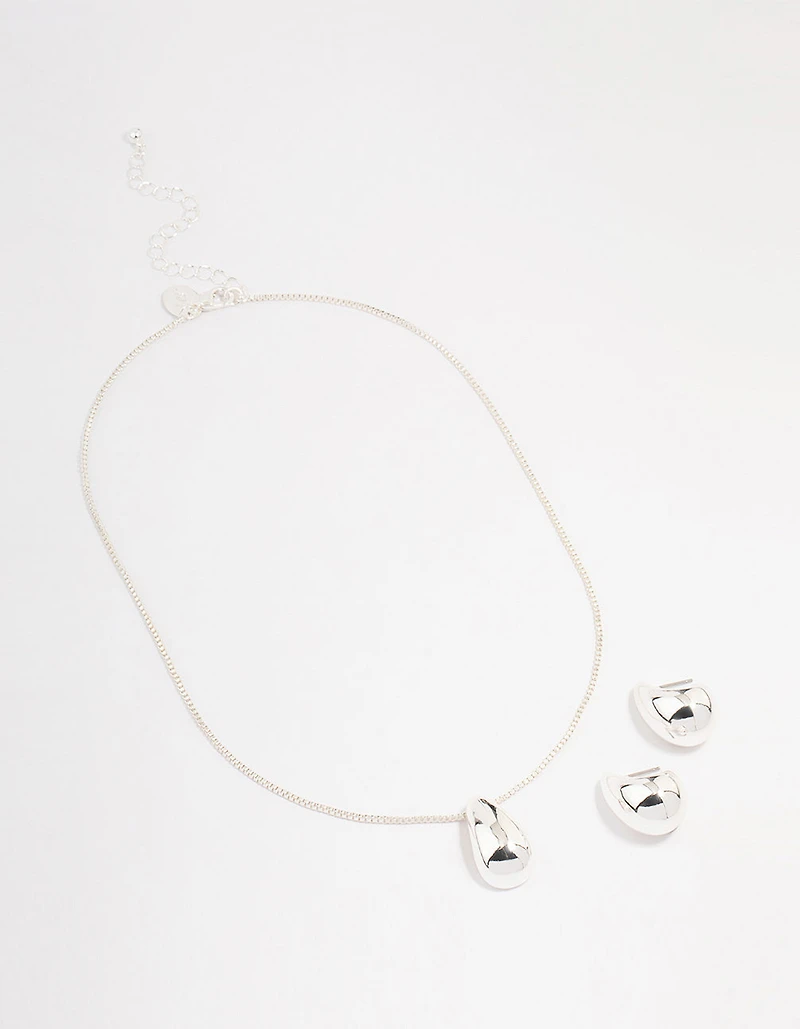 Silver Puffy Pear Jewellery Set