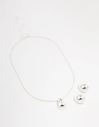Silver Puffy Pear Jewellery Set
