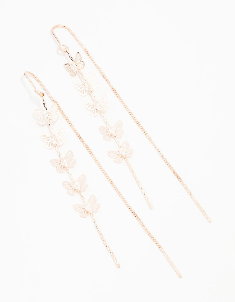 Rose Gold Butterfly Cubic Zirconia Drop Earrings