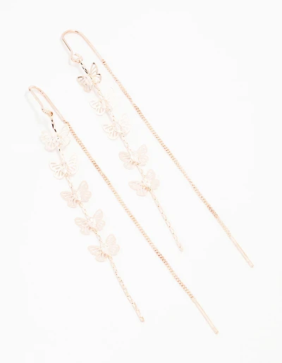 Rose Gold Butterfly Cubic Zirconia Drop Earrings