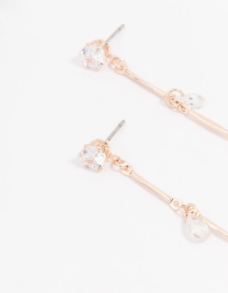 Rose Gold Cubic Zirconia Drop Earrings