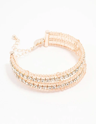 Rose Gold Beaded Diamante Chain Bracelet