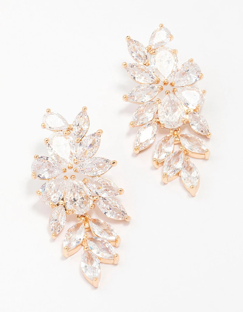 Gold Flower Cluster Drop Earrings