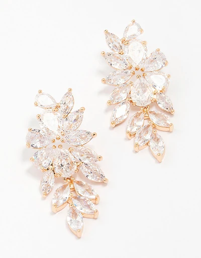 Gold Flower Cluster Drop Earrings