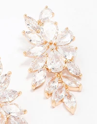 Gold Flower Cluster Drop Earrings