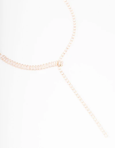 Rose Gold Cubic Zirconia Fine Baguette Lariat Necklace