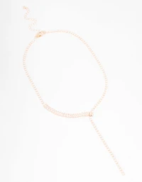 Rose Gold Cubic Zirconia Fine Baguette Lariat Necklace