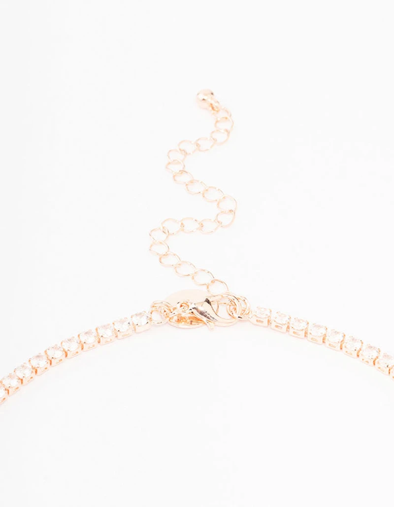 Rose Gold Cubic Zirconia Fine Baguette Lariat Necklace