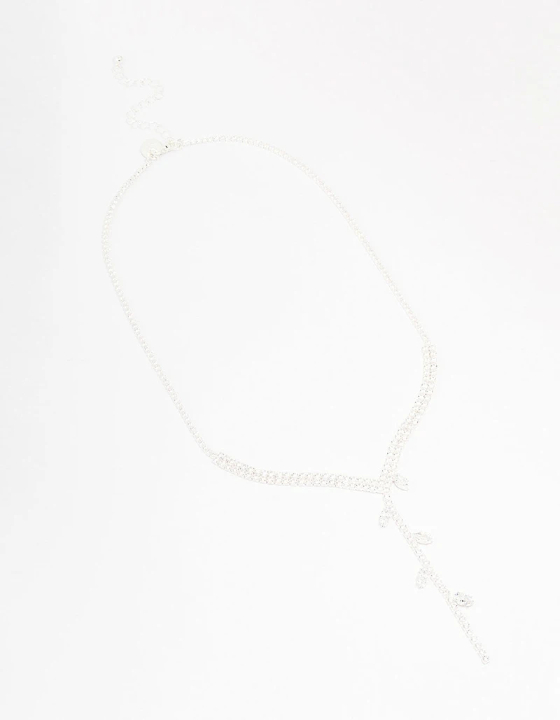 Silver Cubic Zirconia Leaf Trail Y Necklace
