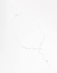 Silver Cubic Zirconia Leaf Trail Y Necklace