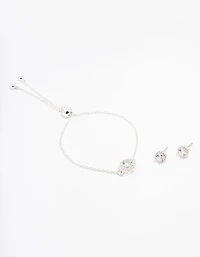 Silver Cubic Zirconia Round Halo Jewellery Set