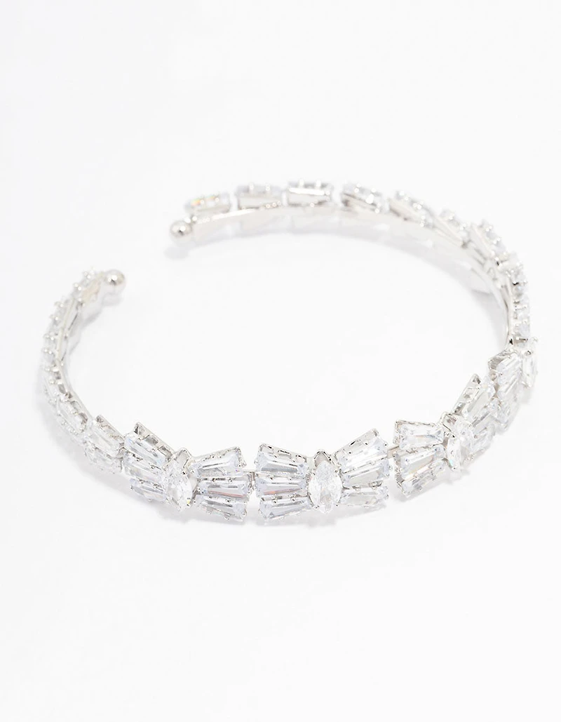 Silver Cubic Zirconia Bow Wrist Cuff