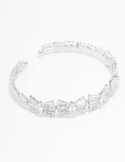 Silver Cubic Zirconia Bow Wrist Cuff