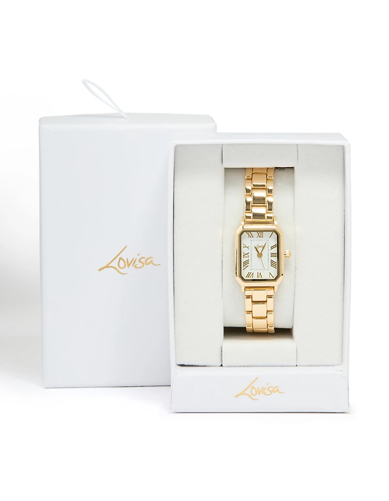 Gold Rectangle Roman Numeral Watch