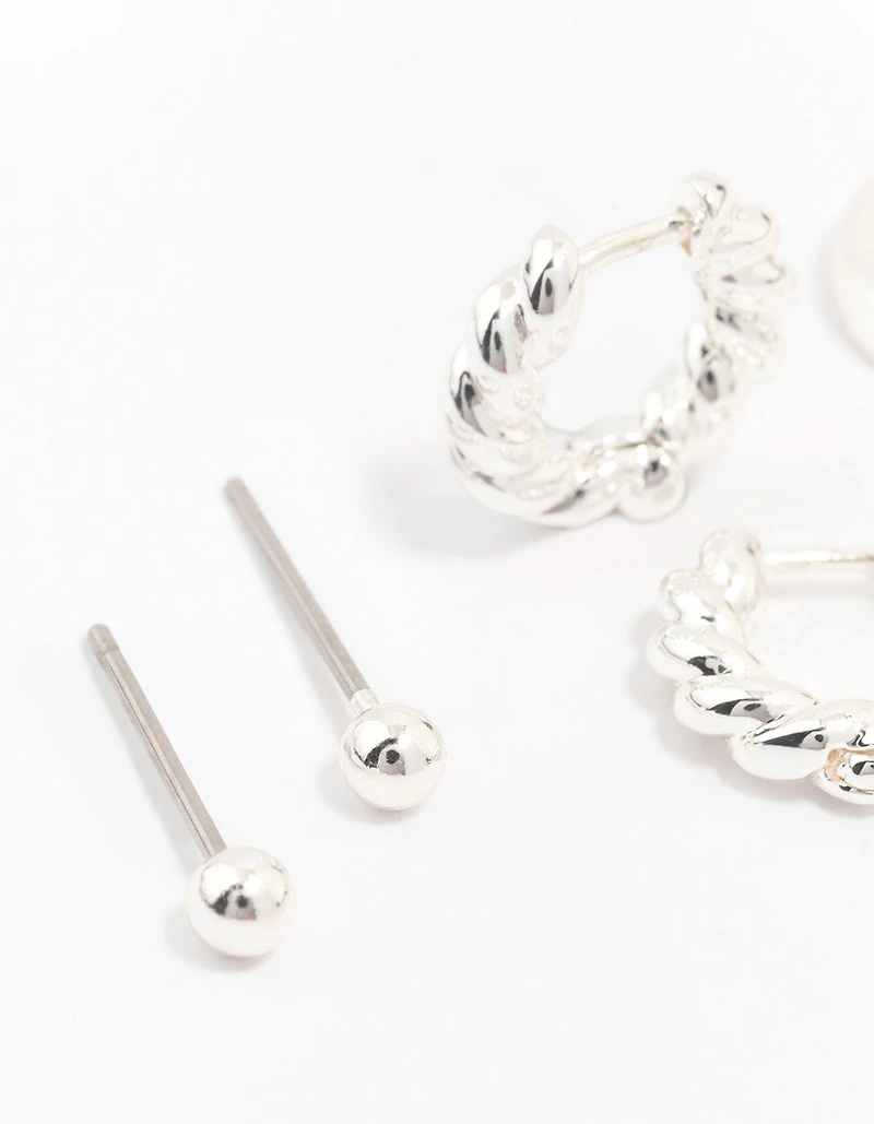 Silver Plated Brass  Twisted Earring 3-Pack
