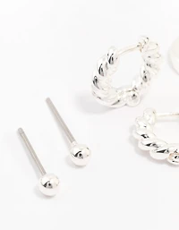 Silver Plated Brass  Twisted Earring 3-Pack