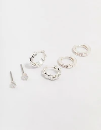 Silver Plated Brass  Classic Cubic Zirconia Earring 3-Pack