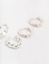 Silver Plated Brass  Classic Cubic Zirconia Earring 3-Pack