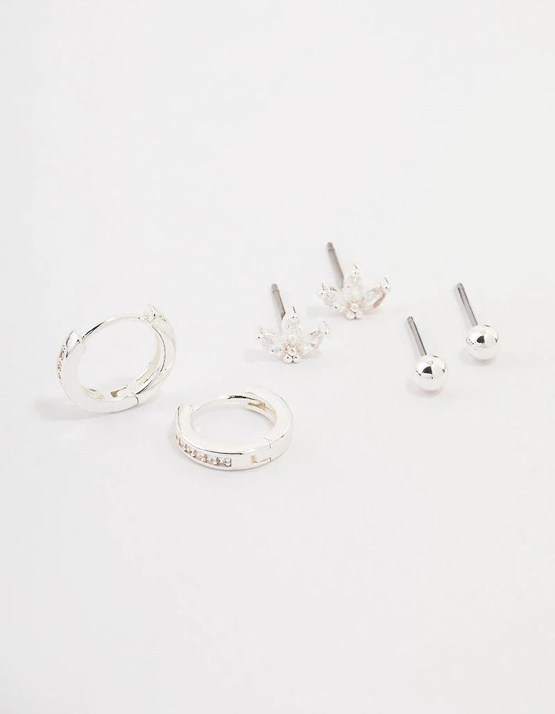 Silver Plated Brass Cubic Zirconia Marquise Earring 3-Pack