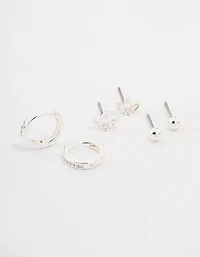 Silver Plated Brass  Cubic Zirconia Marquise Earring 3-Pack
