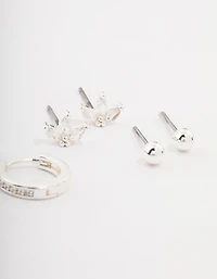 Silver Plated Brass  Cubic Zirconia Marquise Earring 3-Pack