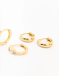 Paquet de 3 boucles d’oreilles Boho Baguette en laiton plaqué or