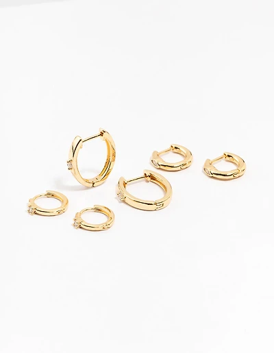 Gold Plated Brass Graduating Cubic ZIrconia Hoop Earrings