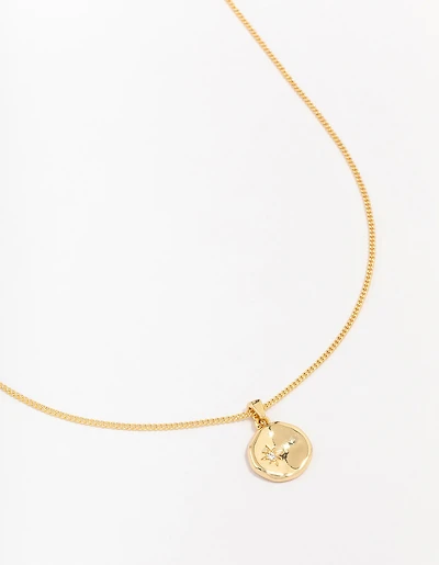 Collier pendentif rond en laiton organique plaqué or