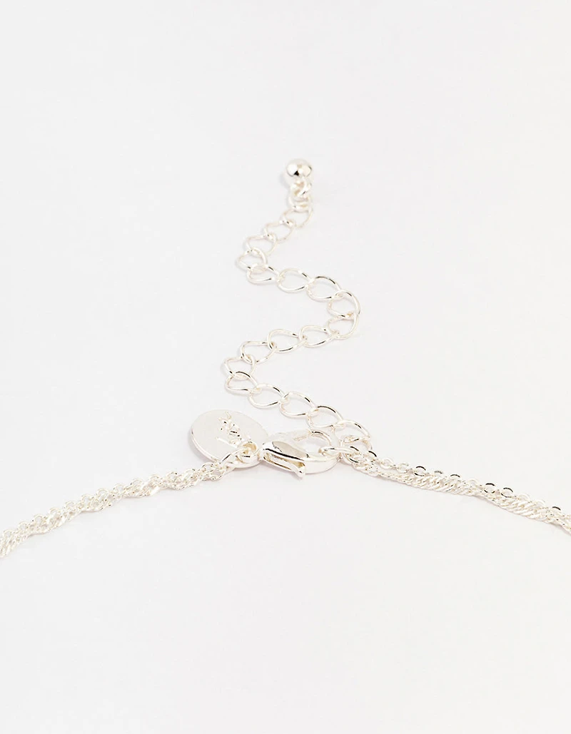 Silver Plated Brass  Cubic Zirconia Cross Coin Layered Necklace