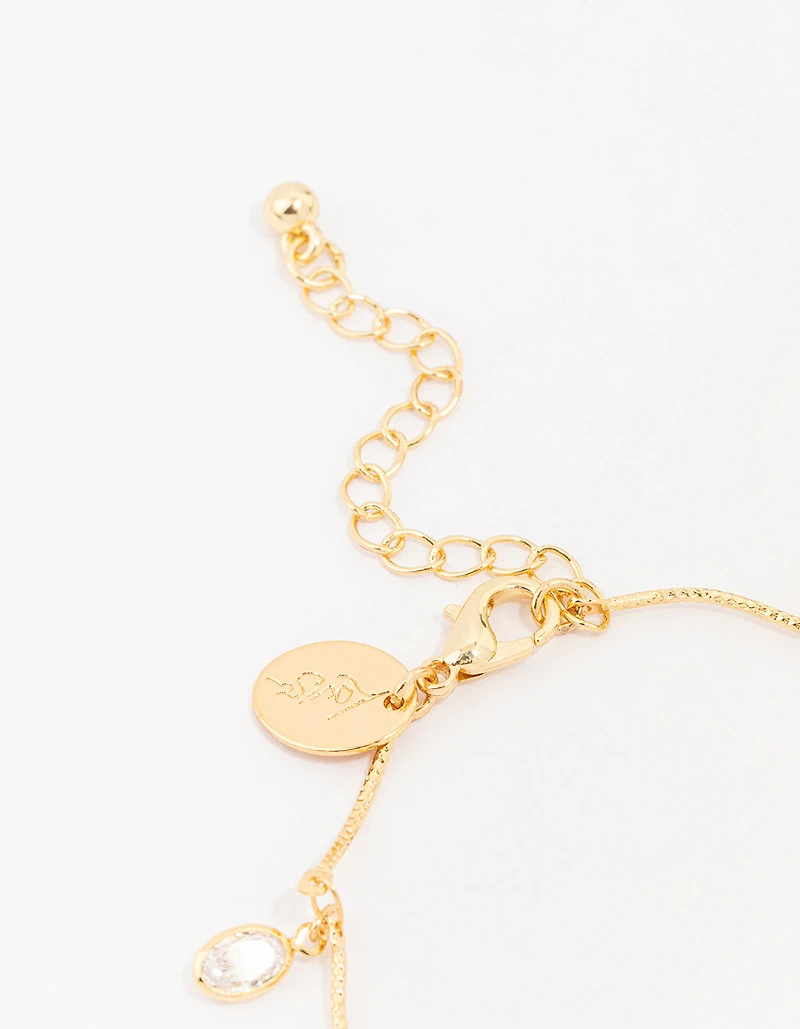 Gold Plated Brass Vine Crystal Charm Bracelet