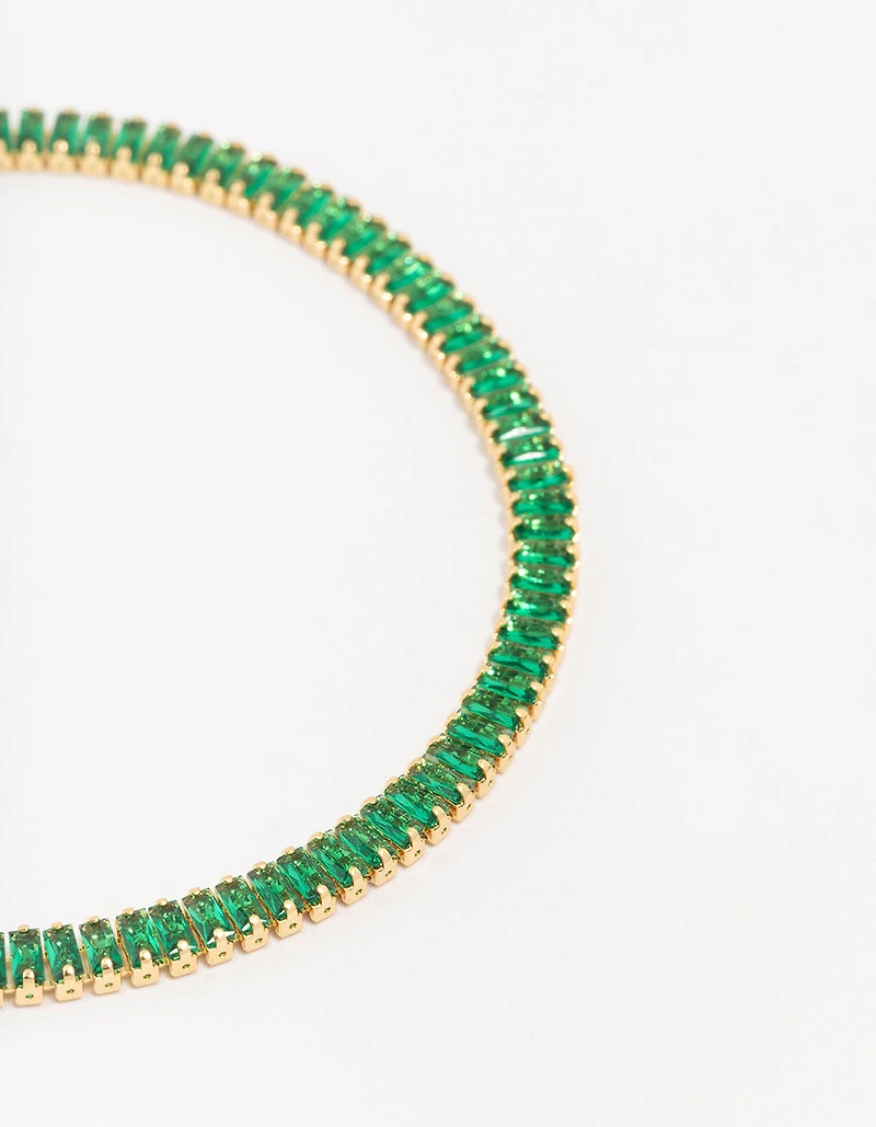 Gold Plated Brass Crystal Baguette Tennis Bracelet