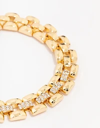 Bracelet en chaîne pavé en laiton plaqué or