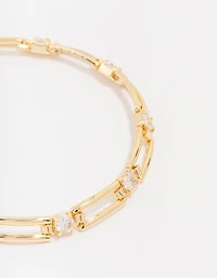 Gold Plated Brass Rectangular Square Cubic Zirconia Bracelet