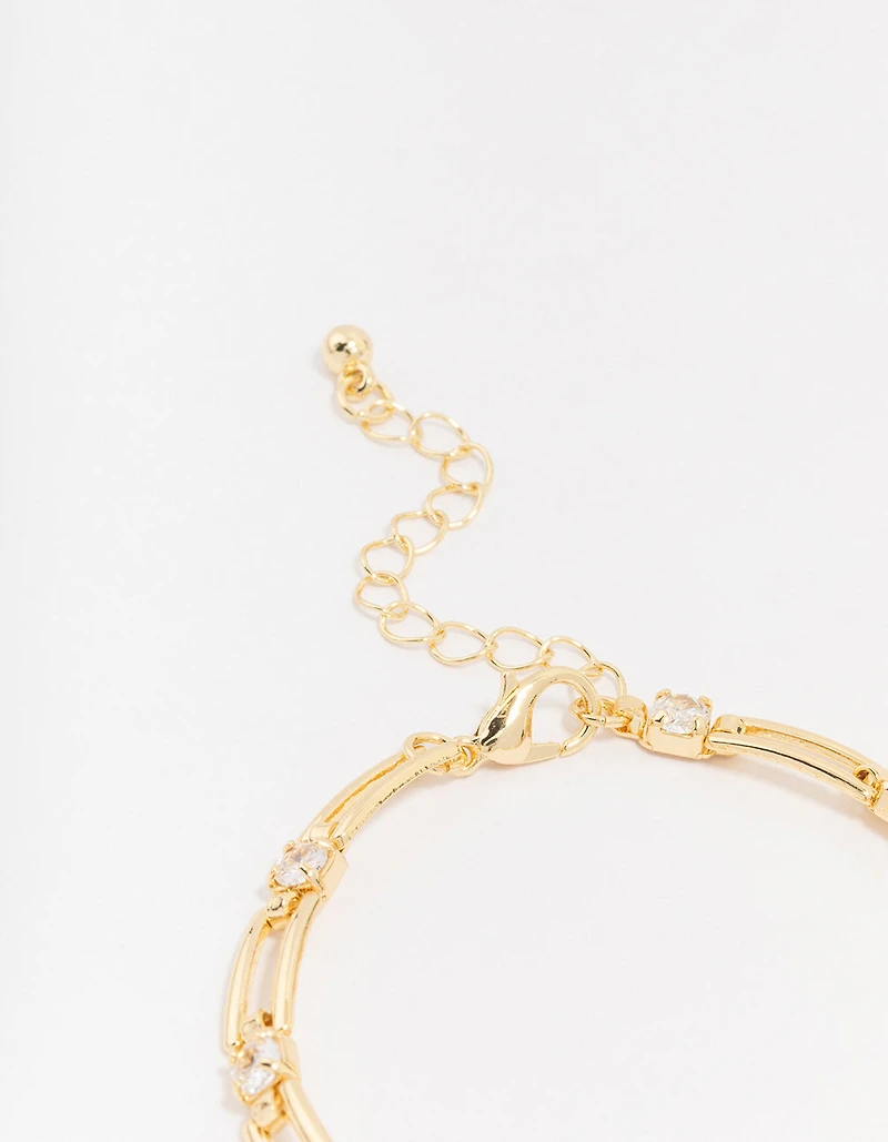 Gold Plated Brass Rectangular Square Cubic Zirconia Bracelet