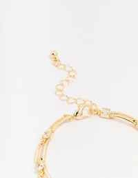 Gold Plated Brass Rectangular Square Cubic Zirconia Bracelet