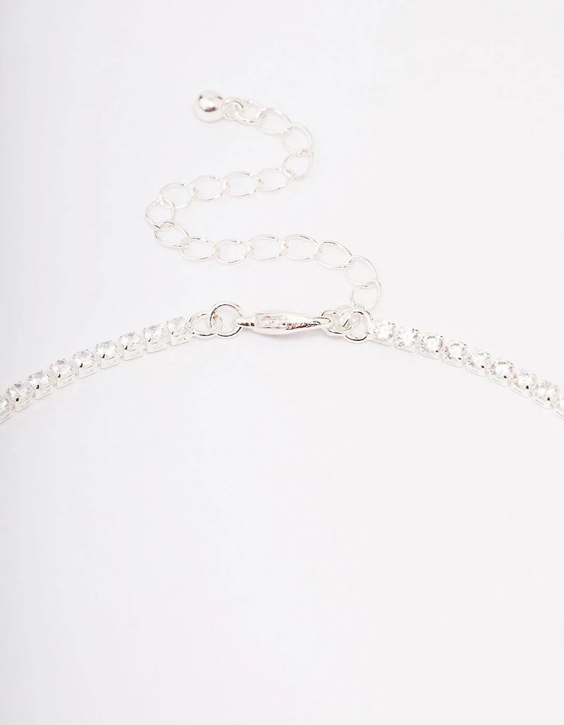 Silver Cubic Zirconia Lariat Necklace & Earring Set