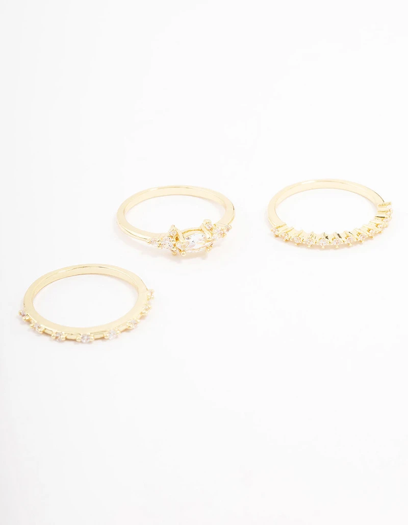 Gold Plated Fine Marquise Triple Stacking Ring Pack