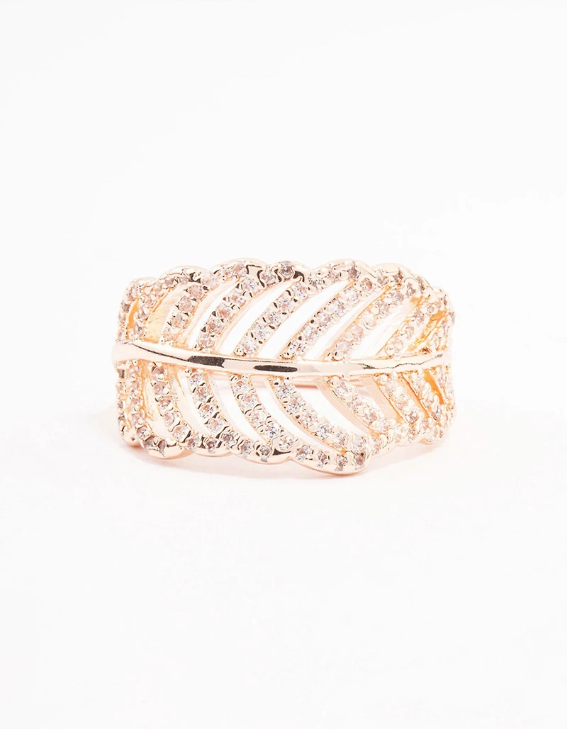 Rose Gold Leaf Band Cubic Zirconia Ring