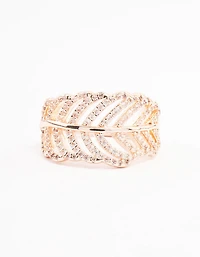 Rose Gold Leaf Band Cubic Zirconia Ring