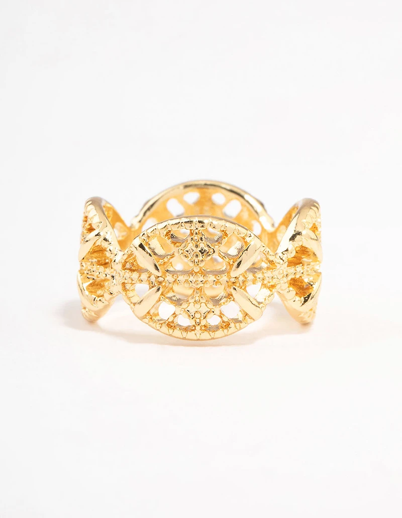 Gold Plated Filigree Oval Band Ring