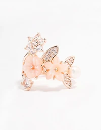 Bague bouquet floral plaqué or rose