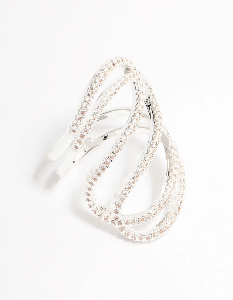 Lovely Silver Ribbon Cubic Zirconia Ring