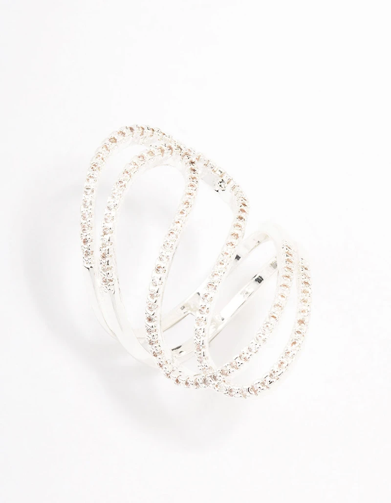 Lovely Silver Ribbon Cubic Zirconia Ring