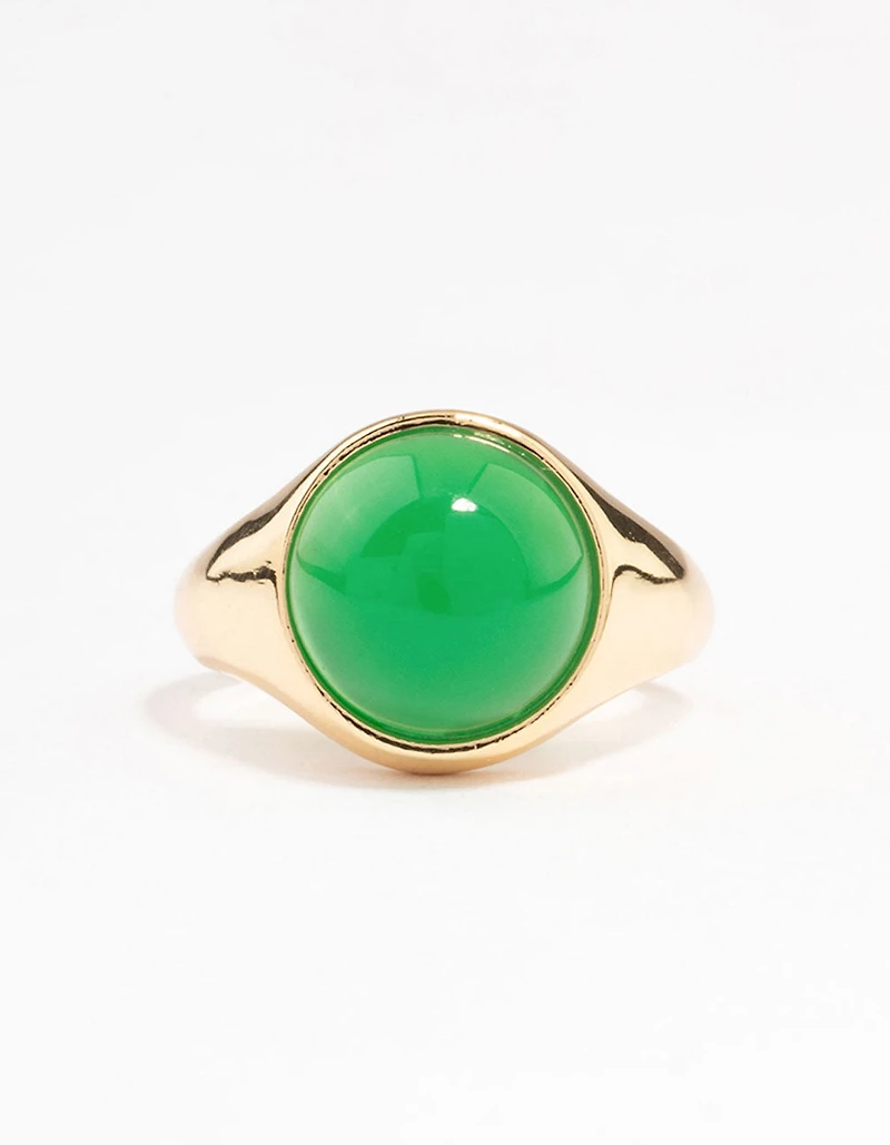Gold Plated Round Green Statement Stone Ring