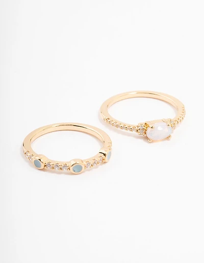Gold Plated Oval Bezel Stacking Rings