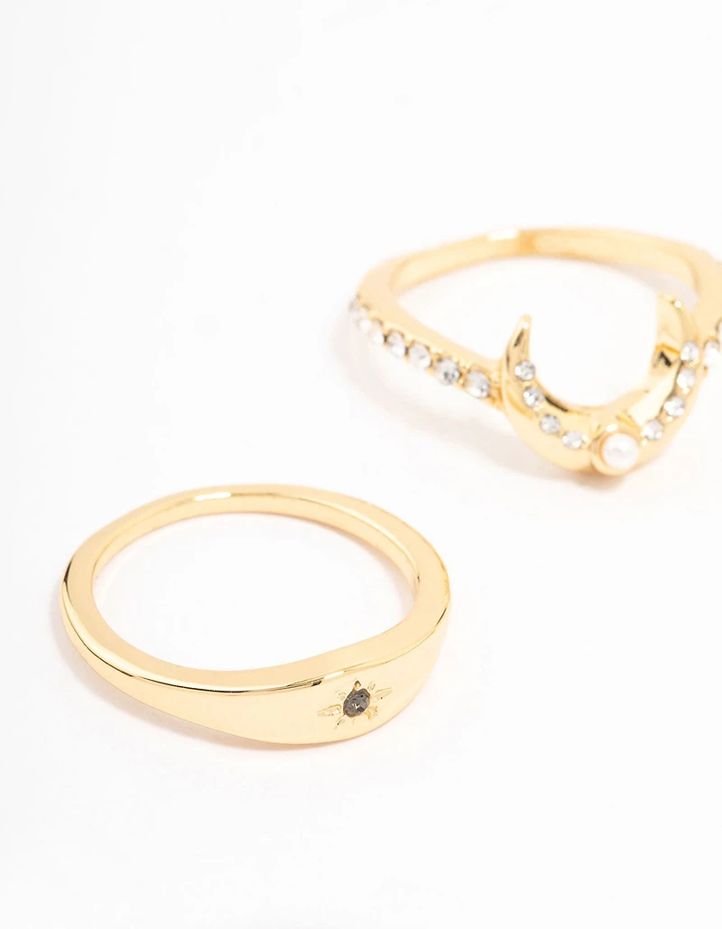Gold Plated Celestial Pear Stacking Ring Pack