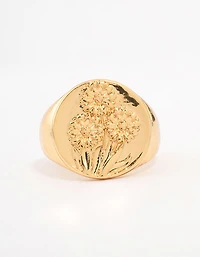Bague chevalière fleurie plaquée or
